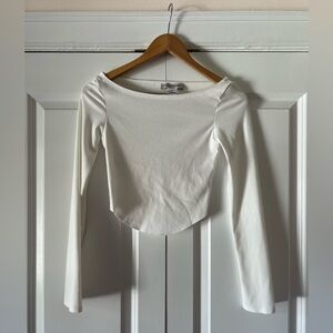 Urban Outfitters Ladies White Long Sleeve Boatneck Crop Top